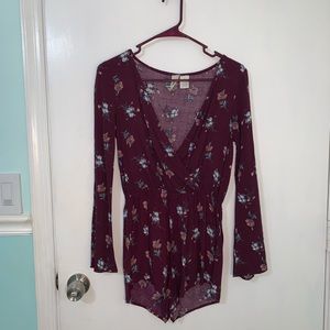 Burgundy floral long sleeve romper